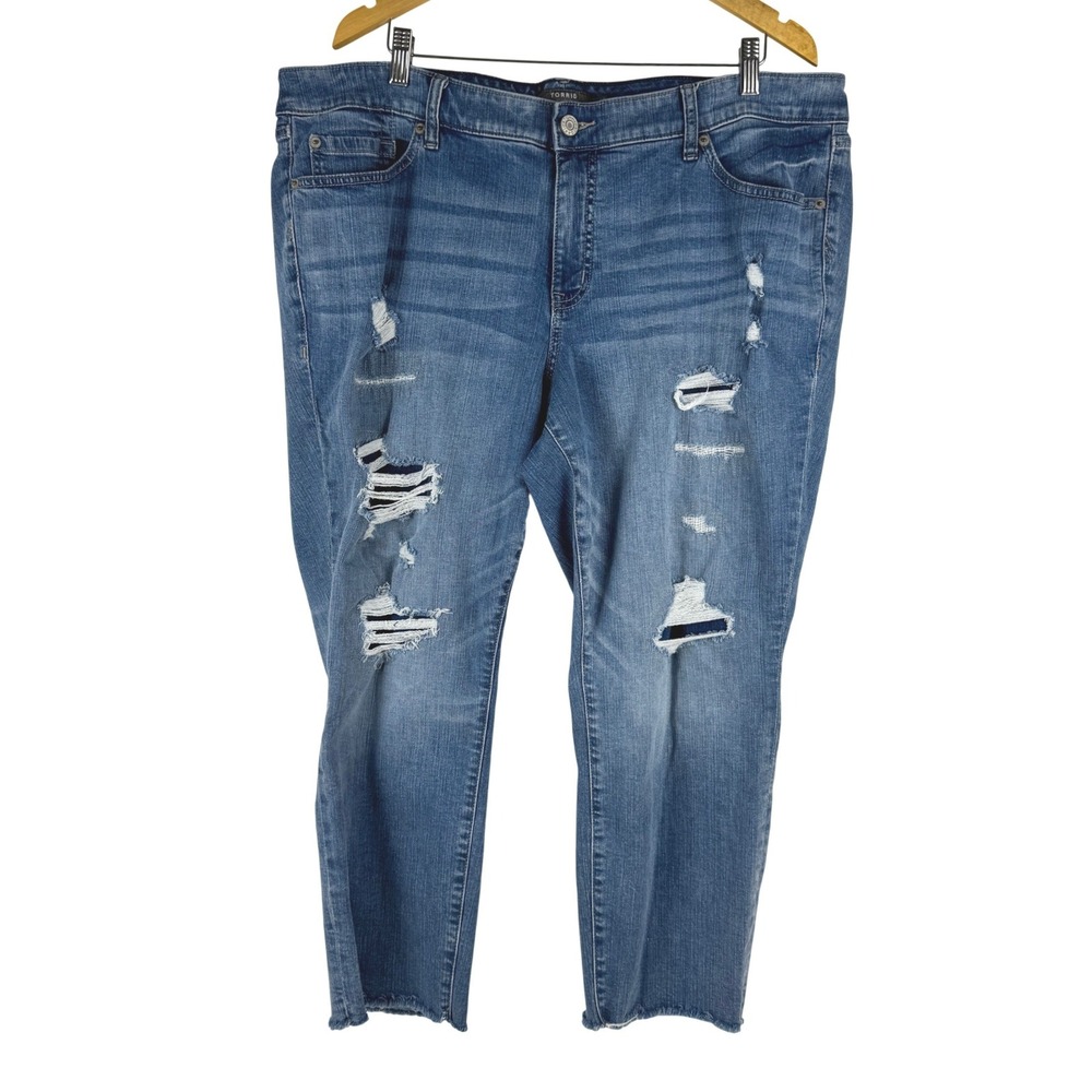 Torrid Crop Boyfriend Jeans Womens 20 Blue Distressed Vintage Stretch 11180431